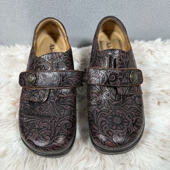 Alegria Joleen Brown Tooled Floral Leather Casual Comfort Nursing Size 40 9.5/10 - Picture 2 of 10